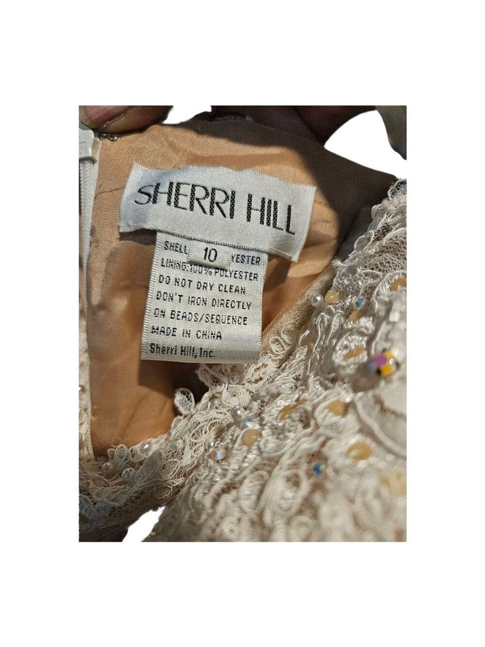 Sherri Hill Ivory Nude Lace Wedding Dress US 10 - Picture 7 of 15